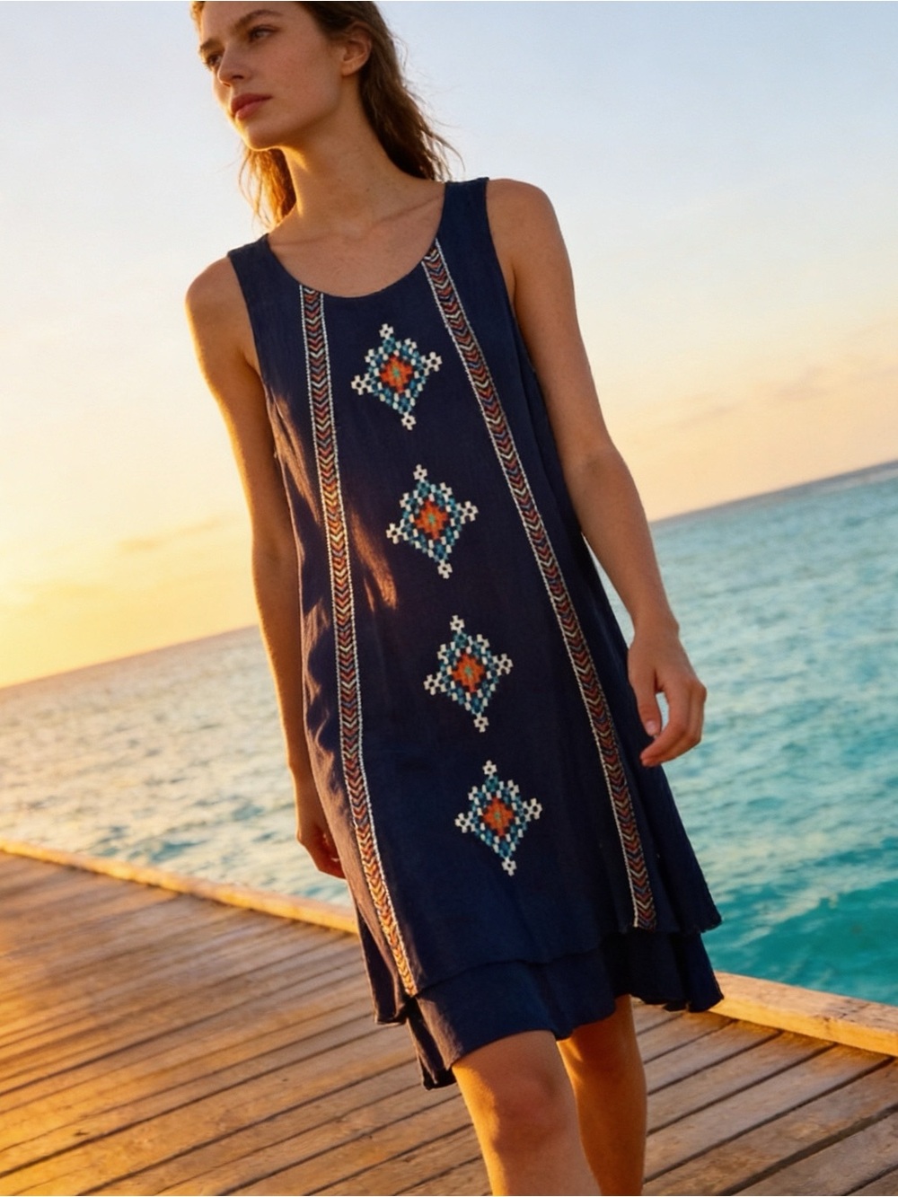 Xhilaration Women's Sleeveless Embroidered Dress - Size XL